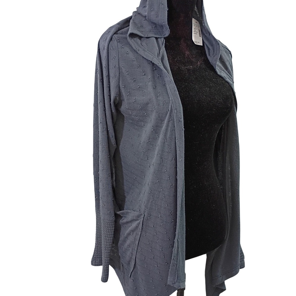 Maurices Womens Blue Textured Knit Hooded Open Front Cardigan Large 124443Y